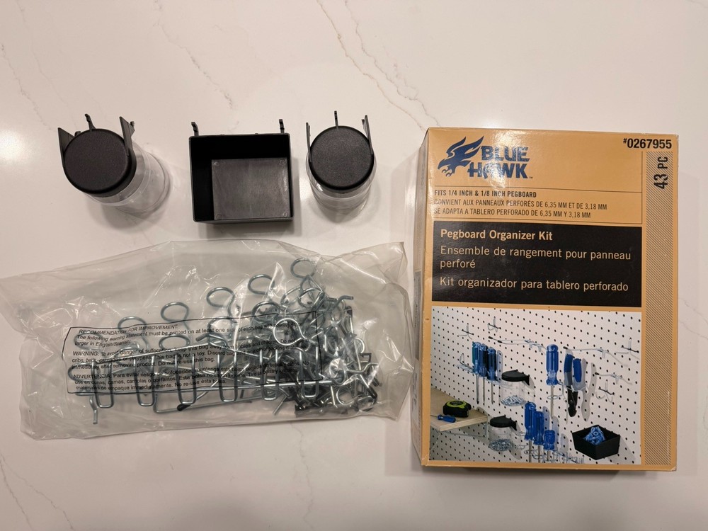 Blue Hawk 43pc Pegboard Organizer Kit 0267955 - New Open Box (Missing 1 Bin)