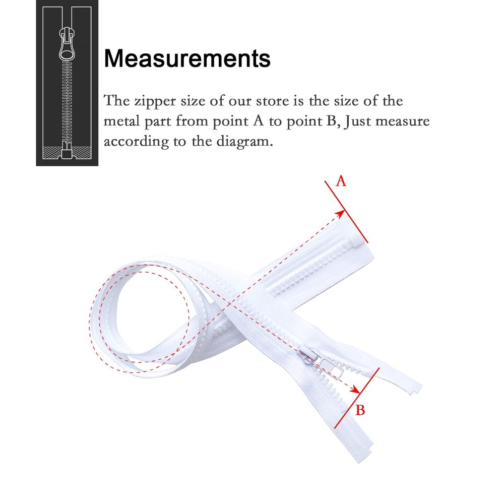 2PCS 5 46 Inch Separating Jacket Zippers, White, Molded Plastic, Bulk, Sewing