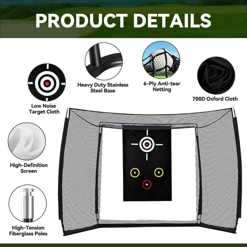 Golf Net with Simulator Impact Screen and Target Cloth 10x8ft Golf Practice Net
