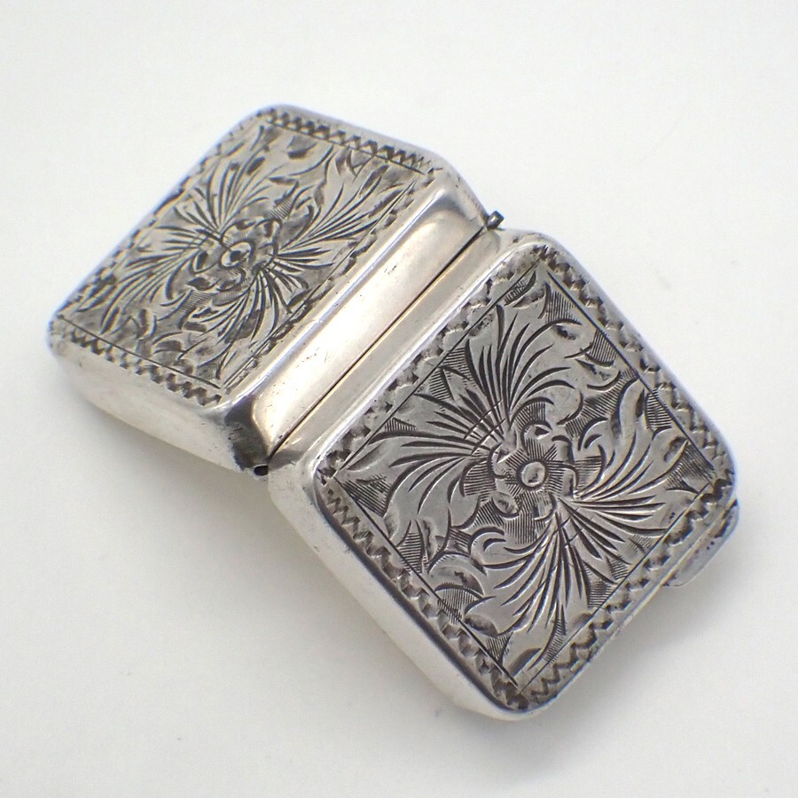 Engraved Square Pill Box 800 Silver Italy