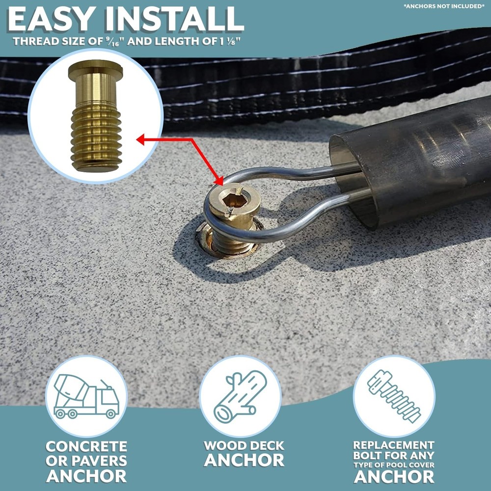 Poolzilla 50 Pack Pool Safety Cover Threaded Brass Insert Screw Bolt for Anchor