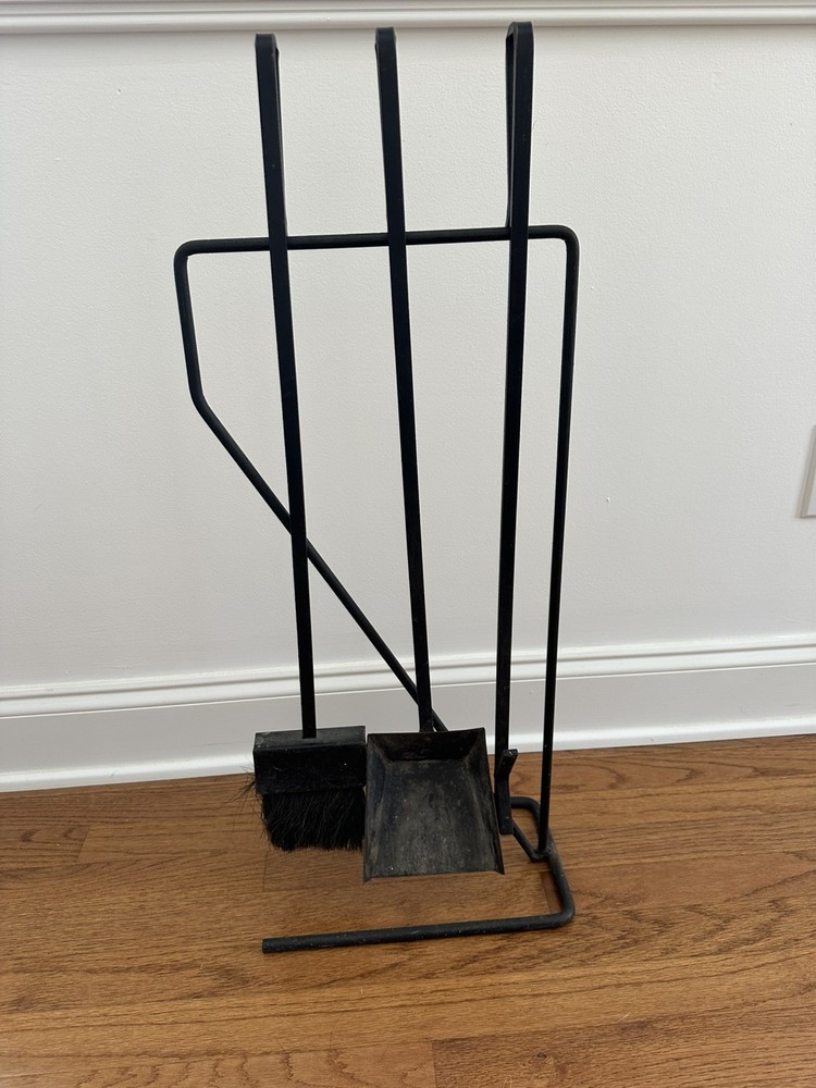 Vintage MCM Iron Modern Fireplace Tool Set Black