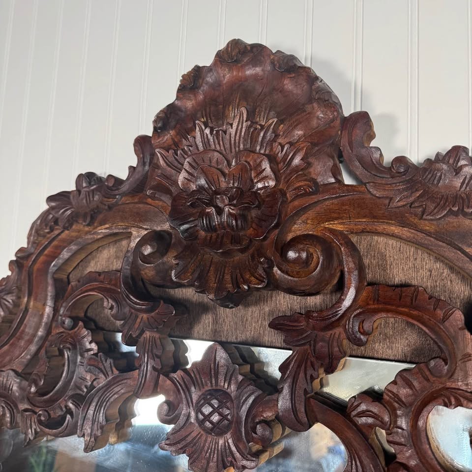 Vintage Hand-Carved Rococo Revival Marble Console & Mirror Set