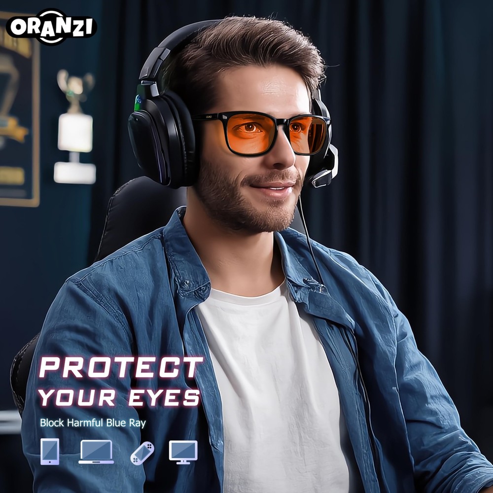 Blue Light Blocking Glasses for Computer Gaming - Amber Lenses for Eye Strain
