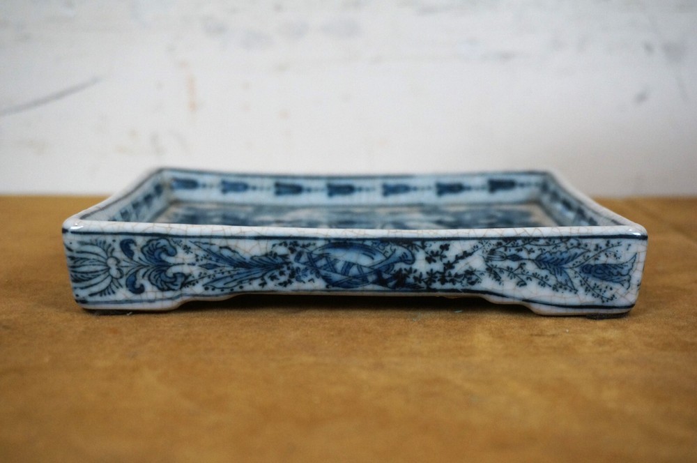 United Wilson Blue & White Rectangular Planter & Underplate Cache Pot Vase 6"