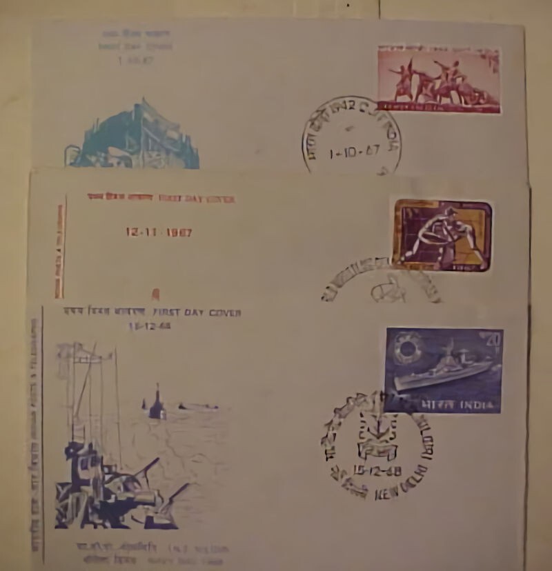 INDIAN  3 DIFF. FDC 1967-1968 CACHET UNADDRESSED