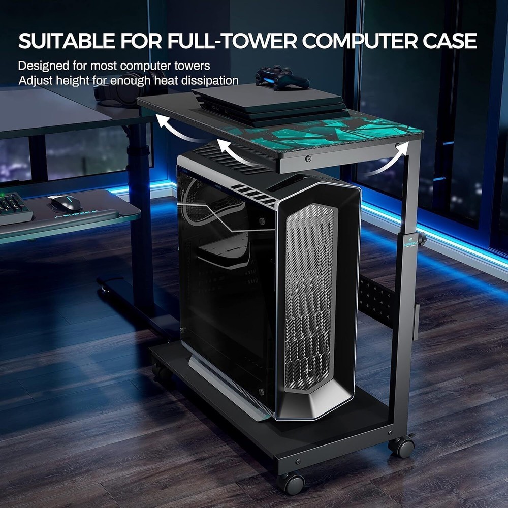 ERGONOMIC Height Adjustable Computer Tower Stand 2-Tier ATX-Case CPU Holder