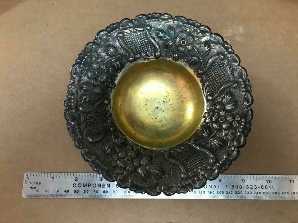 800 SILVER  FLORAL SCROLL FOOTED CANDY NUT DISH BOWL 124g