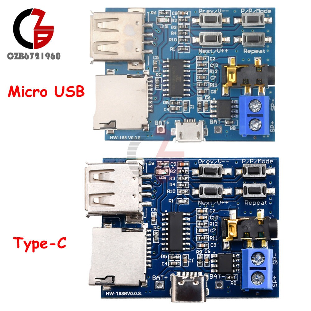 Micro USB/Type-C TF Card U-disk MP3 Format Decoder Board Decoder Audio Player