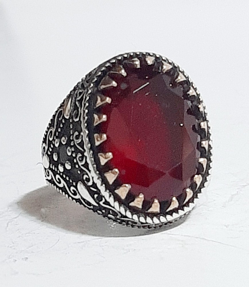 Men 925 Silver Ring Solitaire Ruby Spinel Ring Man Sterling $