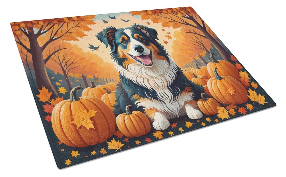 NEW Australian Shepherd Terrier Fall Glass Cutting Board Decorative Tempered