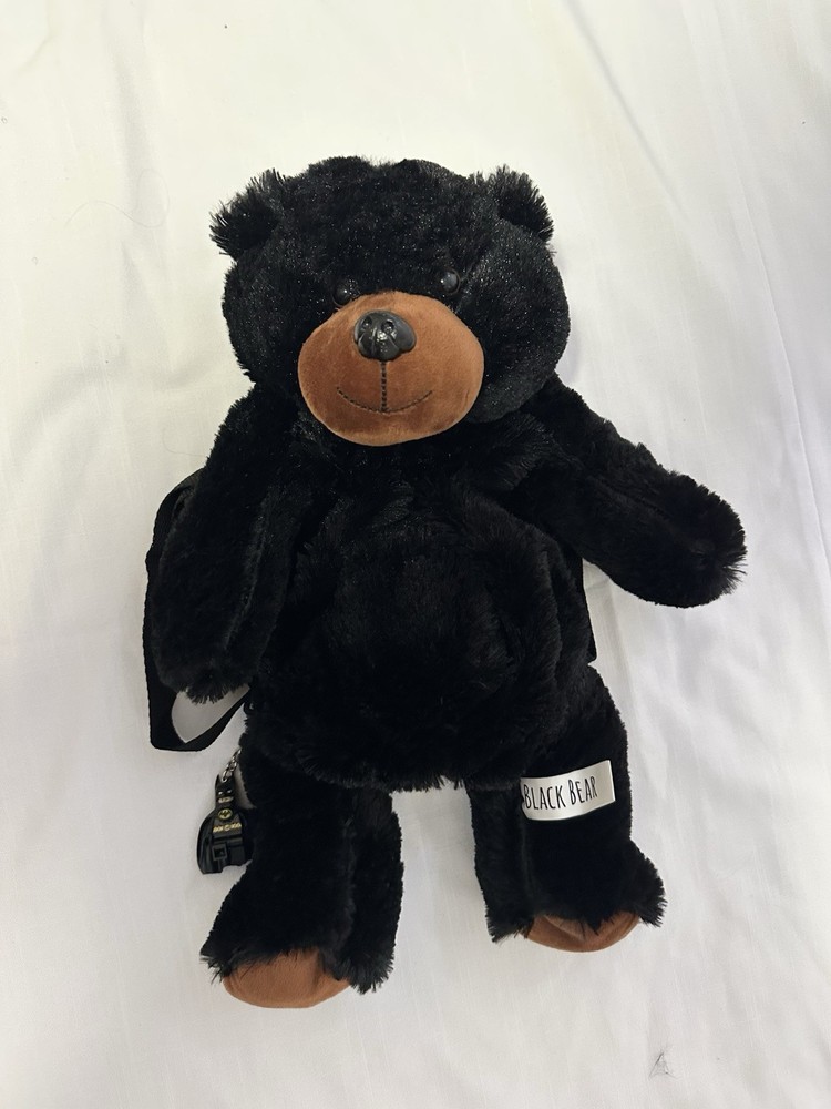 Bear Plush Faux Fur Backpack Small Black/Brown Solid Zip Adjustable Straps