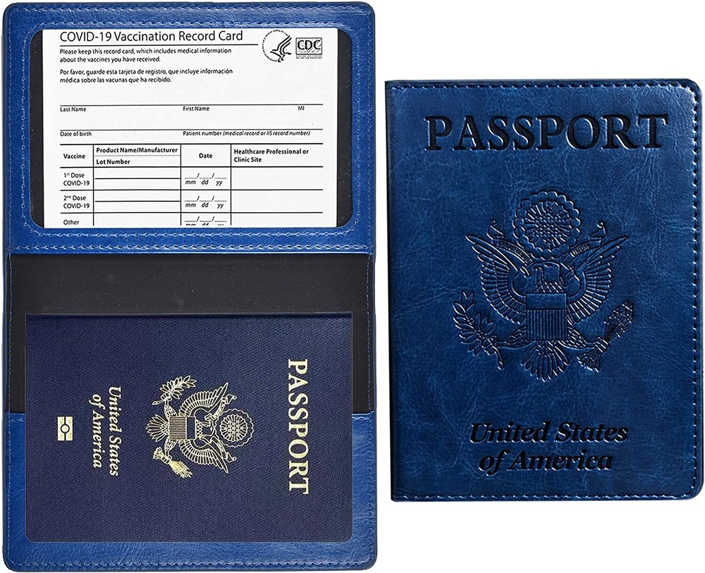 Leather Passport Holder Vaccination Card Wallet Blocking Cover Protector Slim