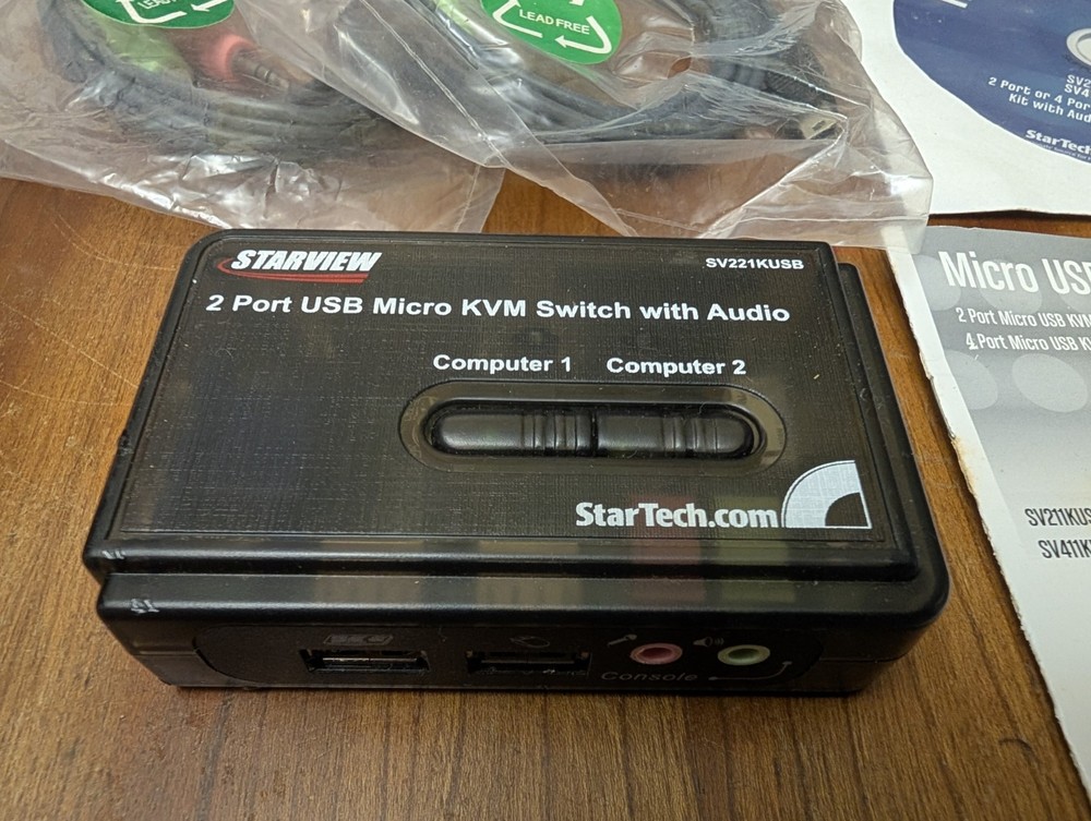 StarTech StarView 2-Port USB Micro KVM Switch Kit w/Audio & Cables SV221KUSB