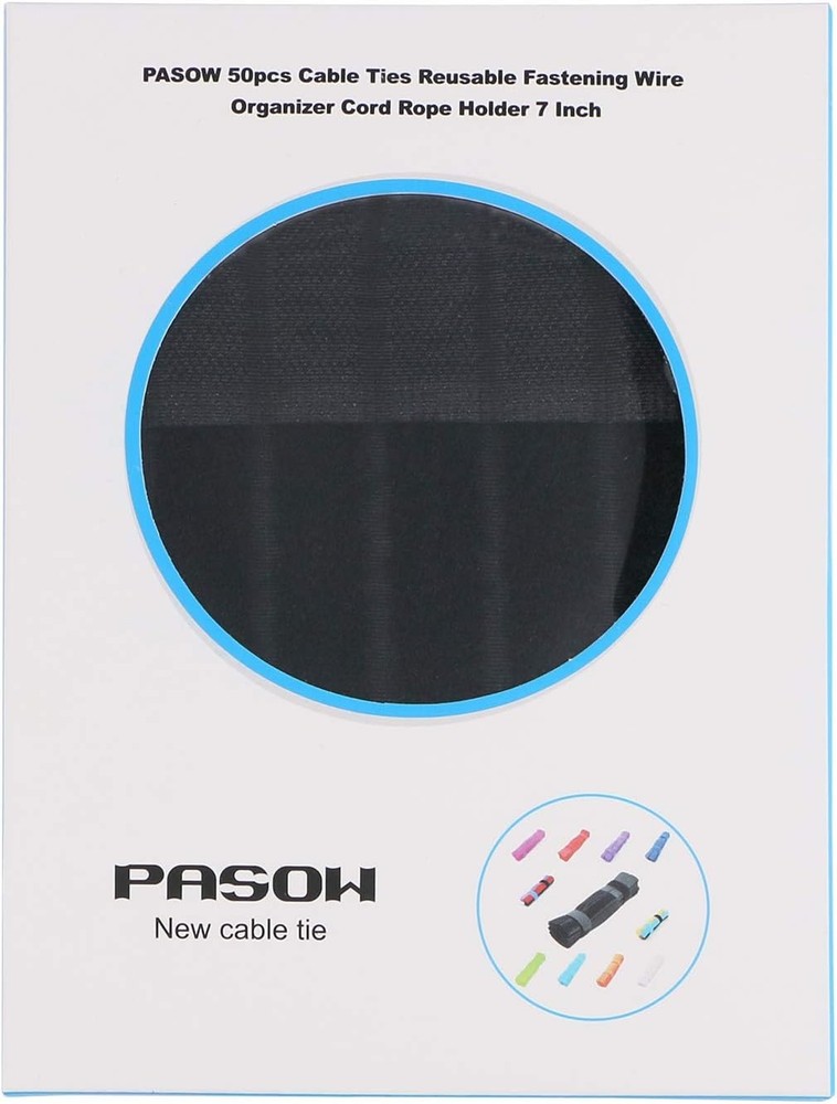 Pasow 50pcs Reusable Cable Ties 7 Inch Black