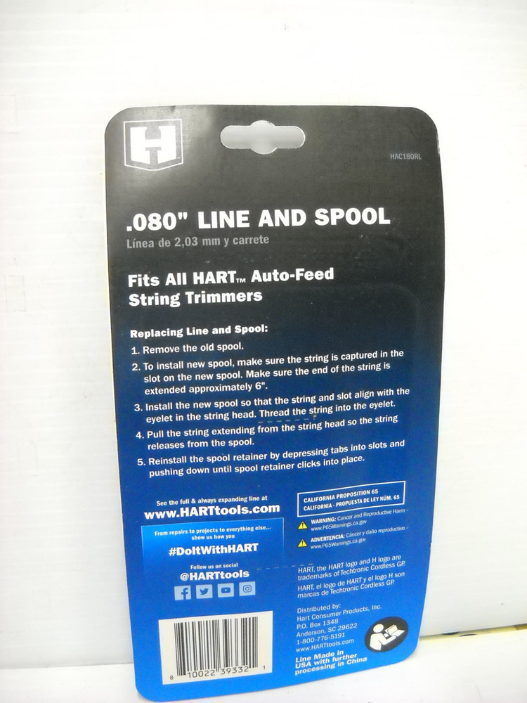 Hart .080" Line & Spool 2 Pack for Hart Auto Feed String Timmer Weed Eaters