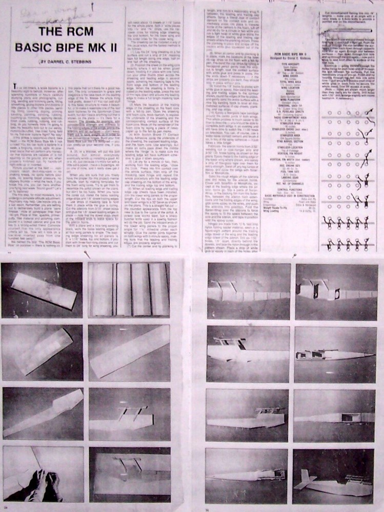 RCM BASIC BIPE MK II PLAN + CONSTRUCTION ARTICLE for 35" Span RC Model Airplane