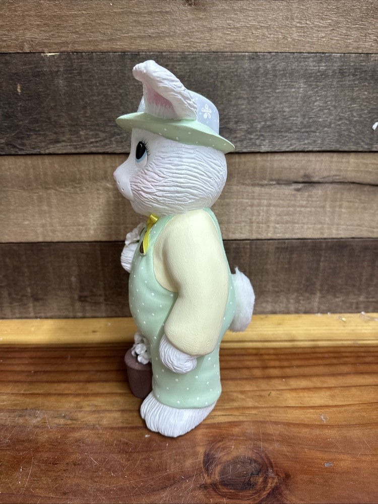 Ceramic Handpainted Bunny In Overalls 10”