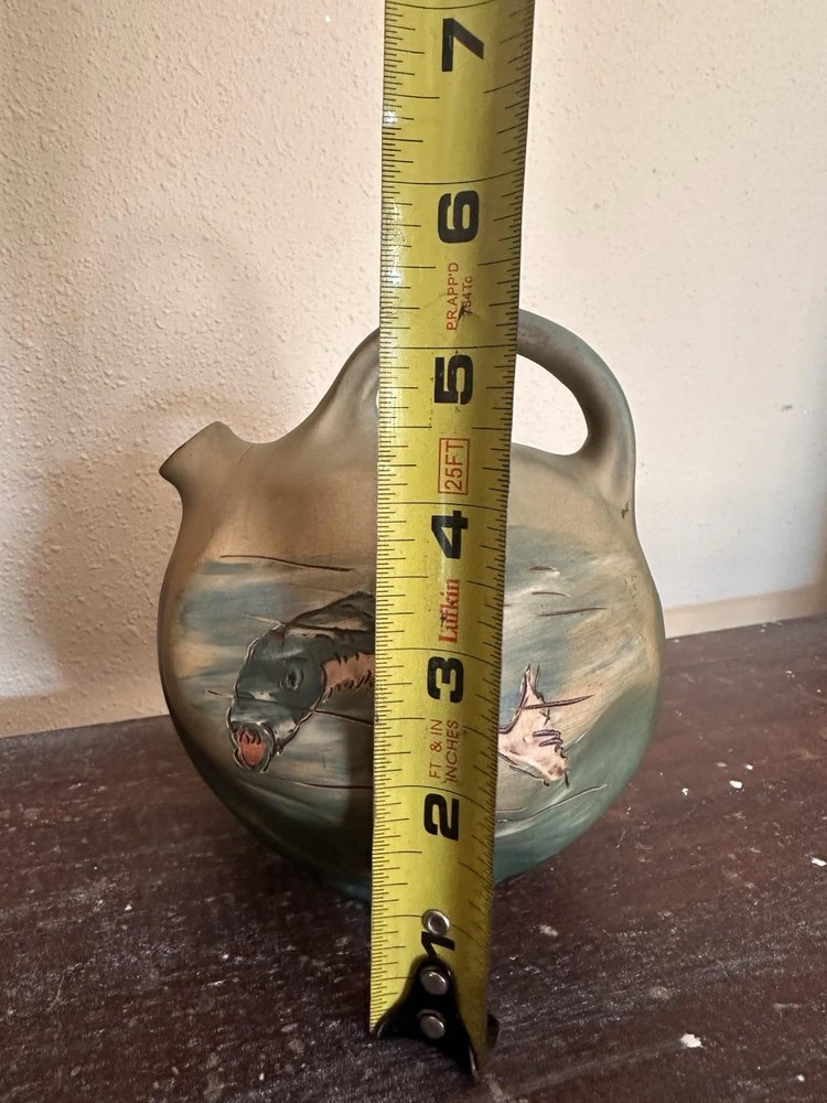 Weller Pottery Dickens Ware Hunter Pitcher with Fish Design
