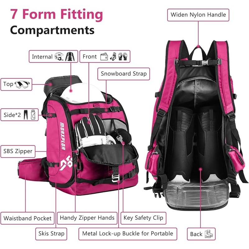 Ski Boot Backpack Waterproof Durable W/ Extra Pockets Helmets Accessories New