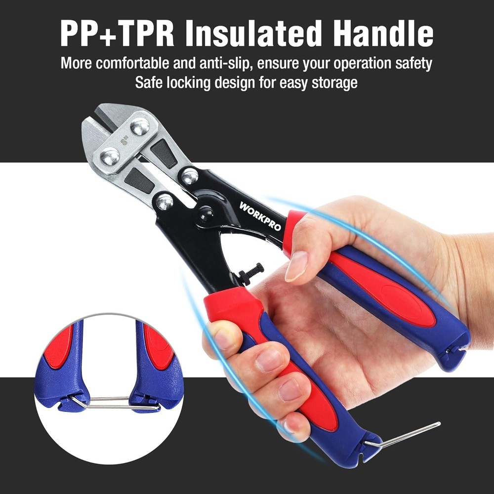 Compact 8-Inch Heavy Duty Bolt Cutter with Rubber Handle for Precision Tasks