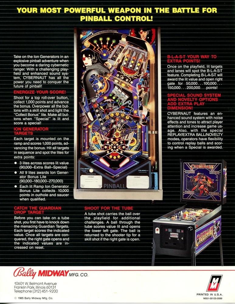 Cybernaut Pinball Flyer / Brochure / Ad Mint