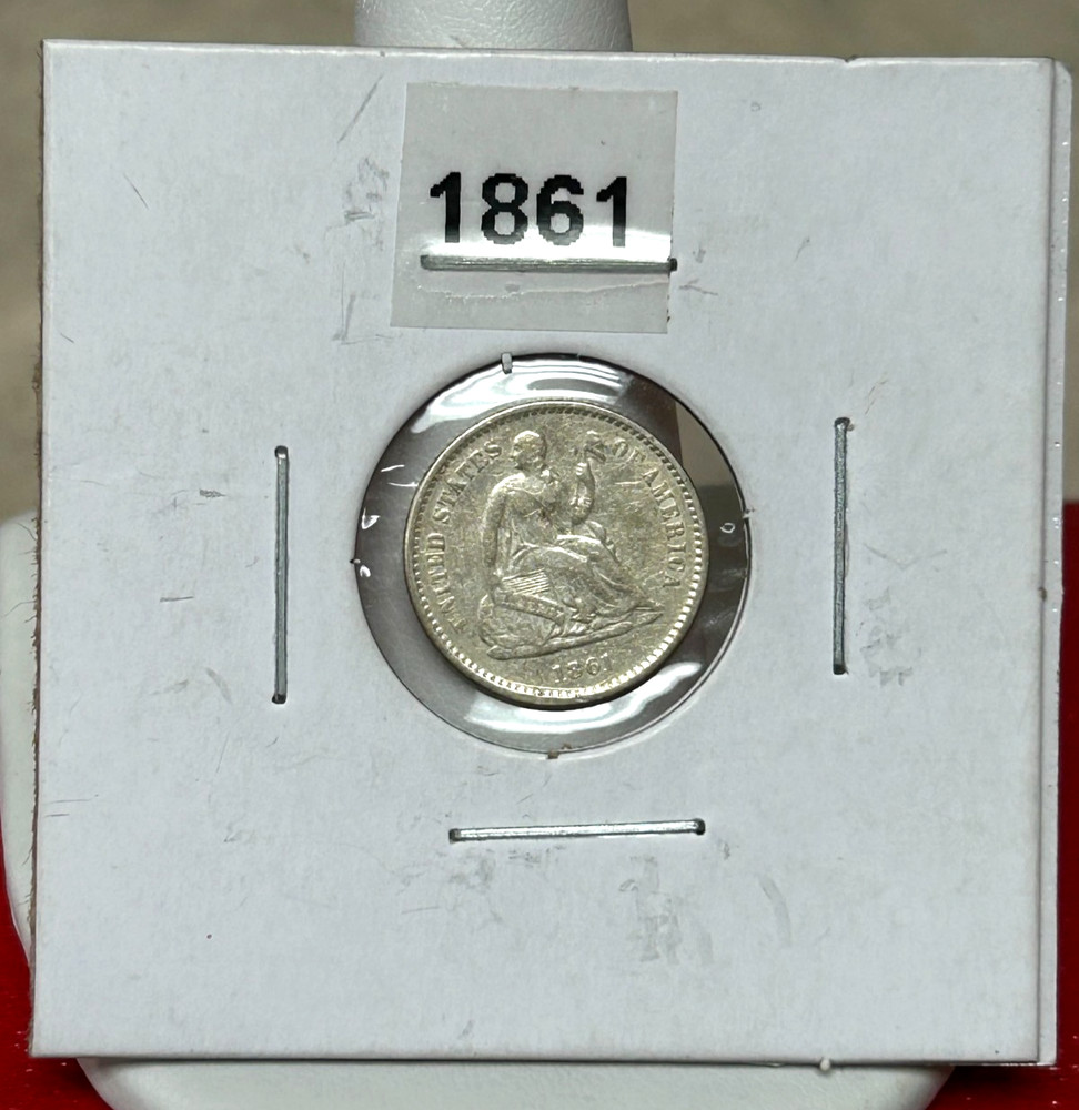 1861 Seated Half Dime - Higher Grade - Old Cleaning - Strong Devices