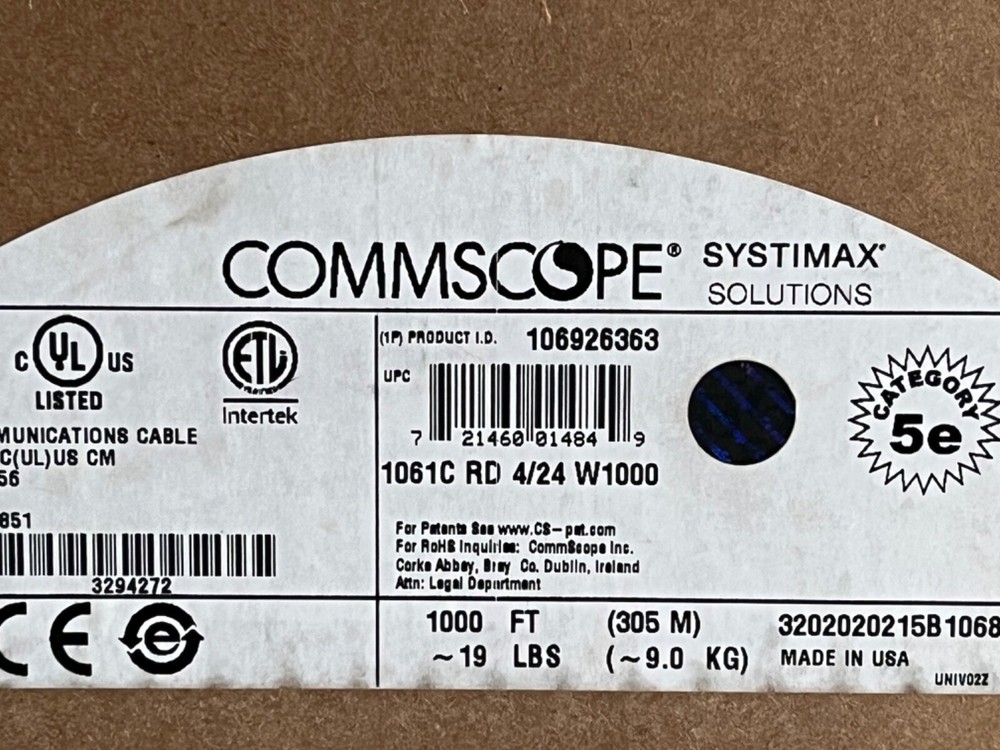 Commscope Systimax powerSum Cat5e Non- Plenum 1000’ (RED)
