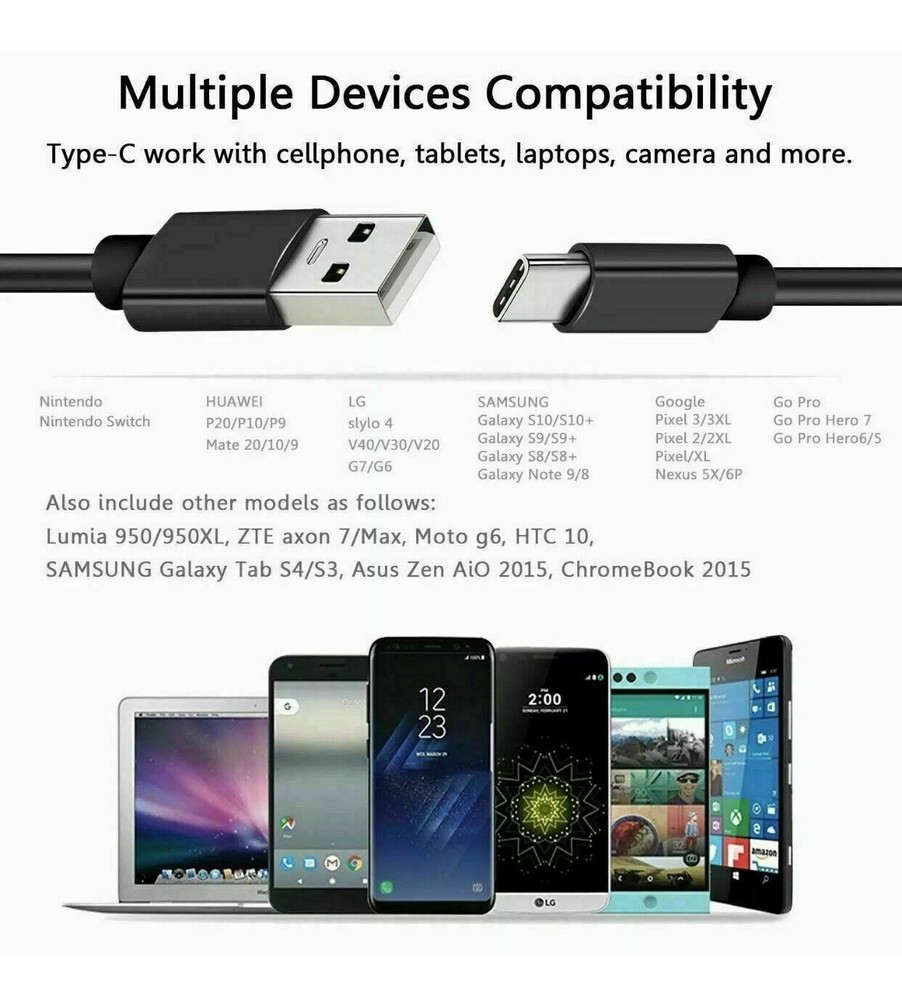 USB Type C Cable Fast Data Charging Charge Cable For Samsung S8 S9 S10 Note10+
