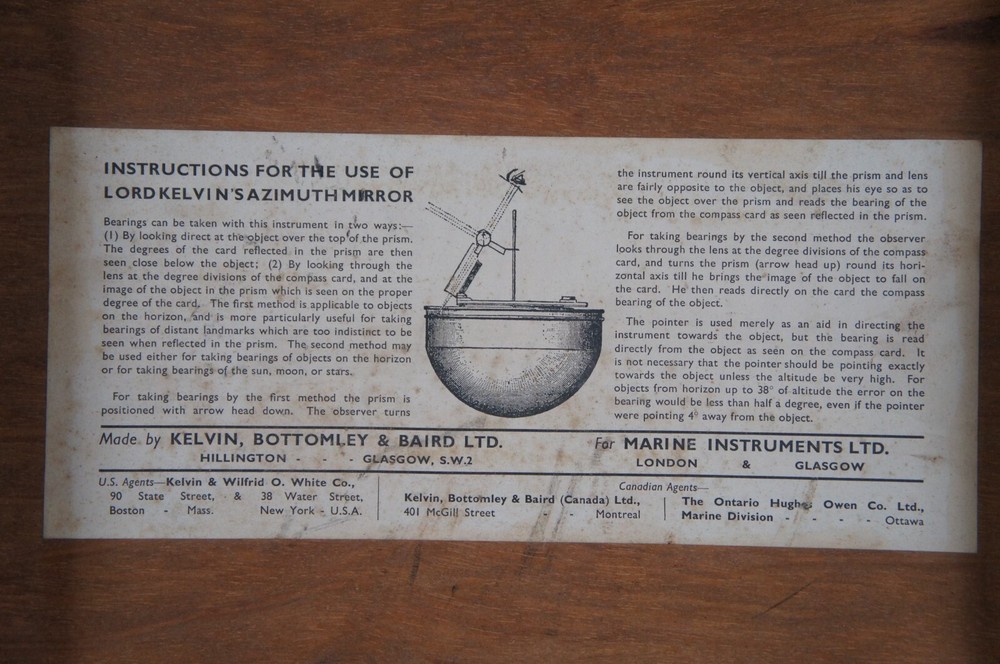 Antique Lord Kelvins Azimuth Mirror Nautical Navigation Prism Circle & Case
