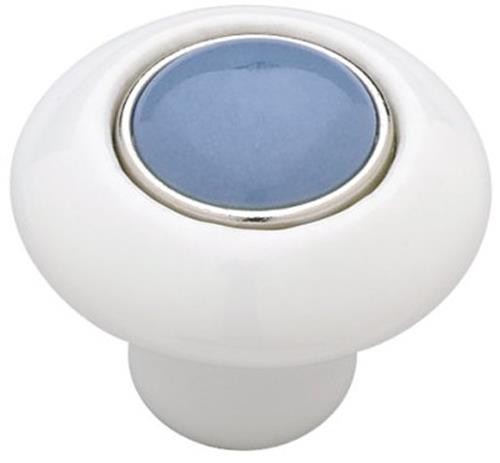 (12 Pack) 1-1/2" Ceramic Knob White with Light Blue Insert