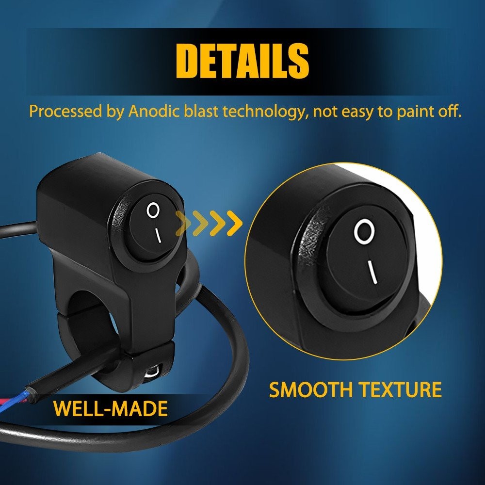 Handlebar Switch 12V Black Fit 7/8" (22mm) Handlebar Button ON OFF Switch AUXITO