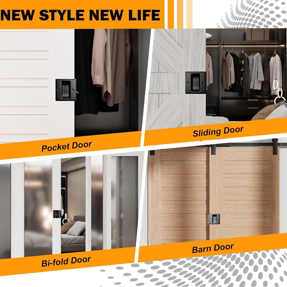 Pocket Door Hardware, Matte Black Solid Brass Lock 1 Pack,