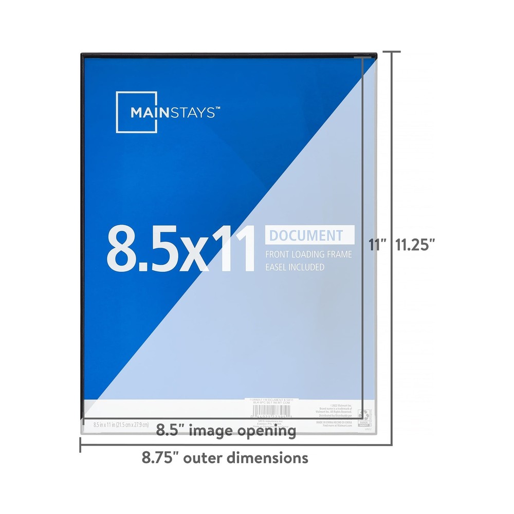 Mainstass 8.5x11 Front Loading Document Picture Frames, Black