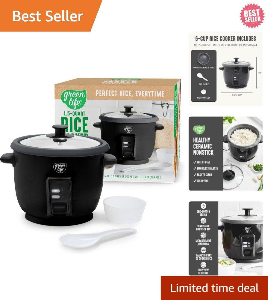 6-Cup Space-Saving Rice Cooker with Removable Ceramic Pot & Easy Clean Design