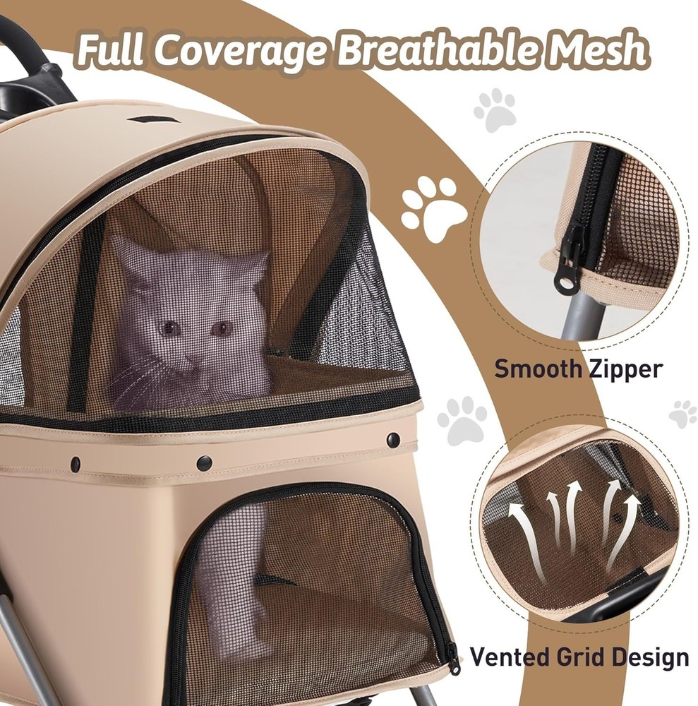 Foldable Pet Stroller 4 Wheels Strolling Cart for Medium/Small Dogs Cats
