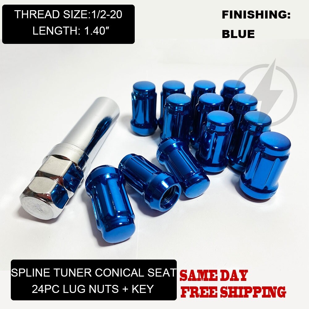 24 Blue Spline Lug Nuts 1/2"-20 Fits Dodge Dakota Durango Viper + Security Key