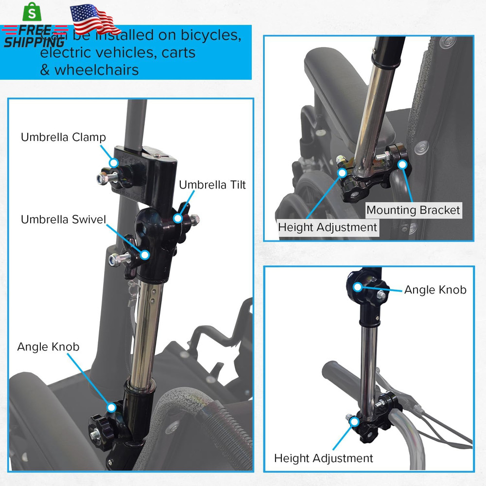 Alveytech Universal Grip Umbrella Holder - 360° Angle Adjustable Attachment Clam