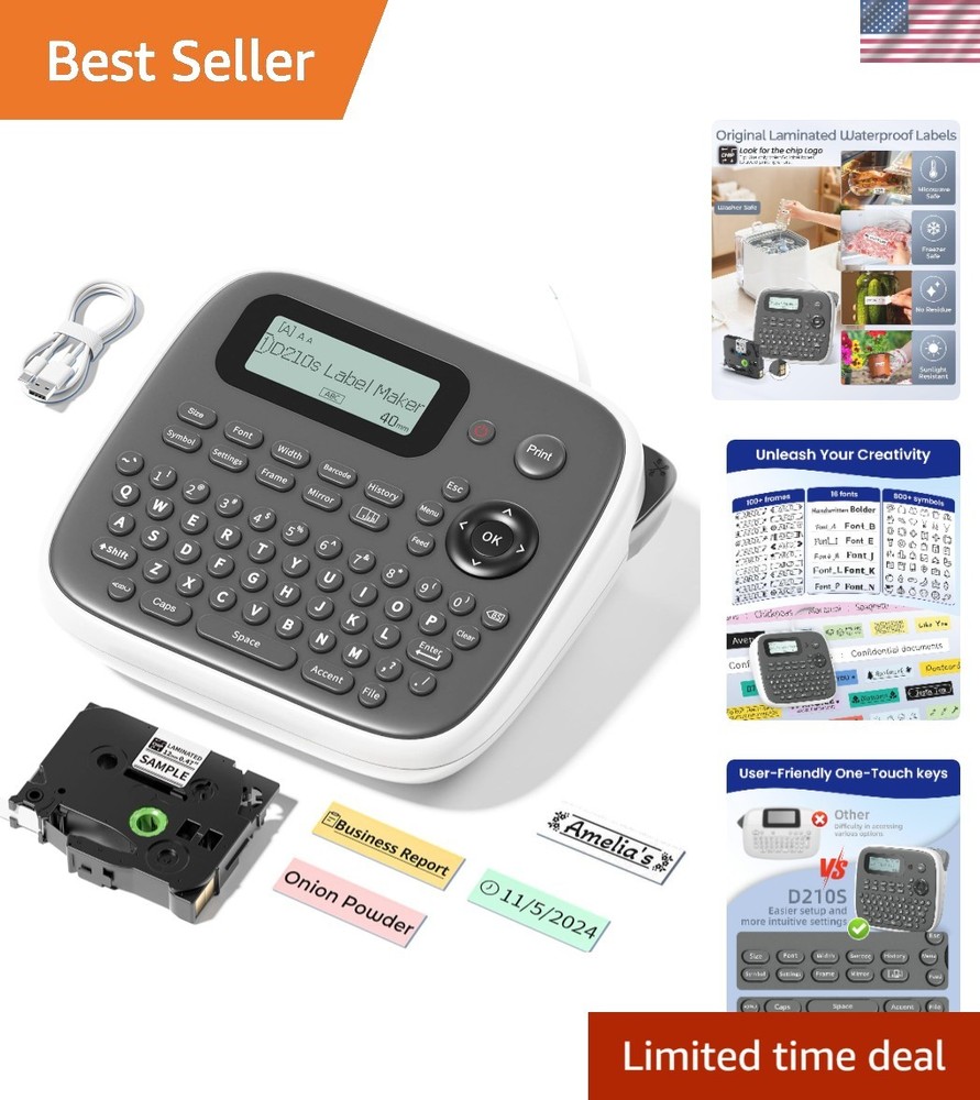 Versatile Label Maker Machine with Tape: Durable Waterproof Labels, 12mm - D210s