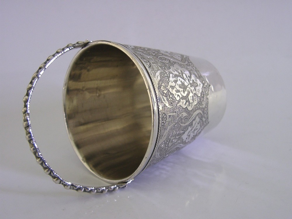PERSIAN 84 SOLID SILVER BUCKET CUP BEAKER c1940 MIDDLE EASTERN ANTIQUE 56g