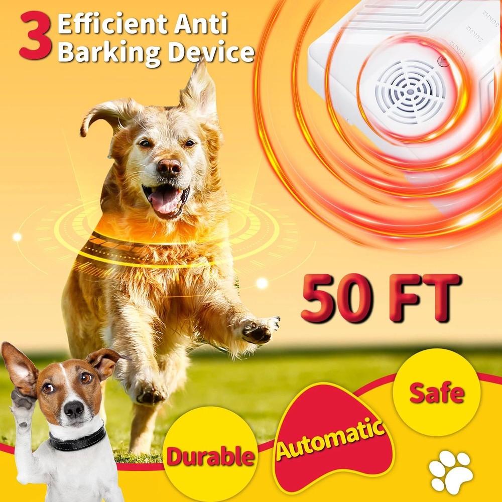 Ultrasonic Dog Bark Deterrent, 3 Modes, 50FT Range, Rechargeable