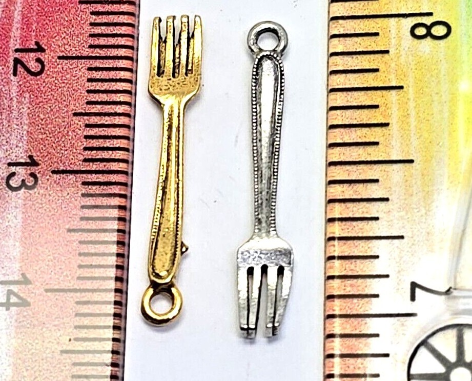 2 pcs. Fork Pendants Charms Cast Fine Pewter