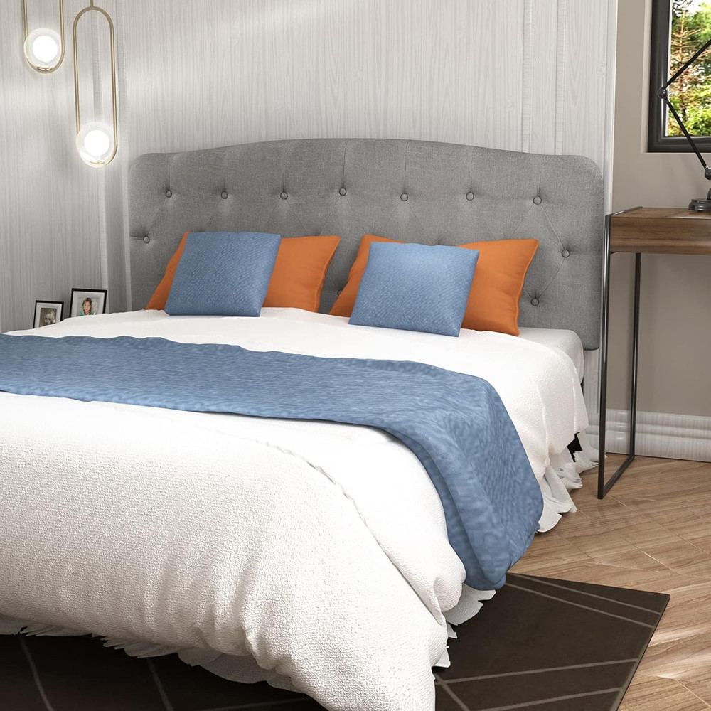 Modern Light Grey Upholstered Button Tufted Headboard, Adjustable Height, Full S