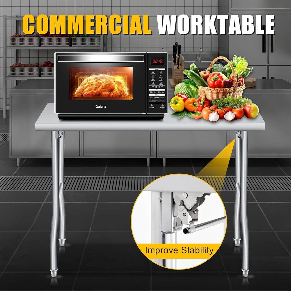 Folding Stainless Steel Table, Portable Workbench for Kitchen with Undershelf