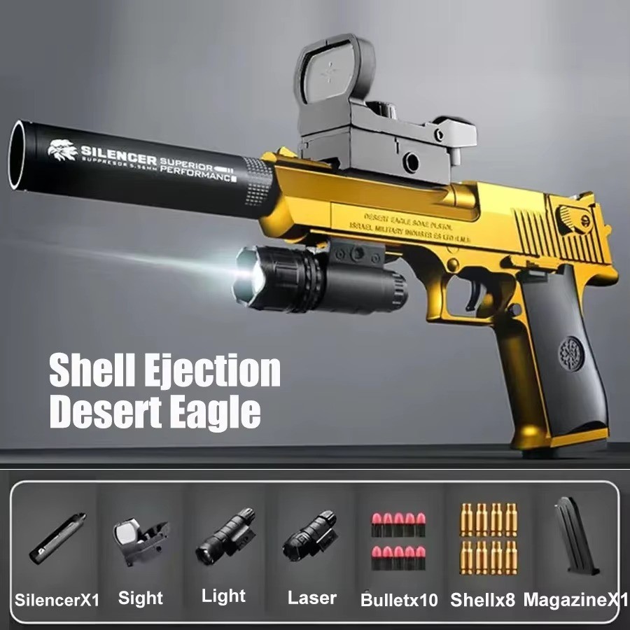 Toy Gun Desert Eagle Pistol Shell Soft Bullet Continuous Throwing Gold Ejecting✨