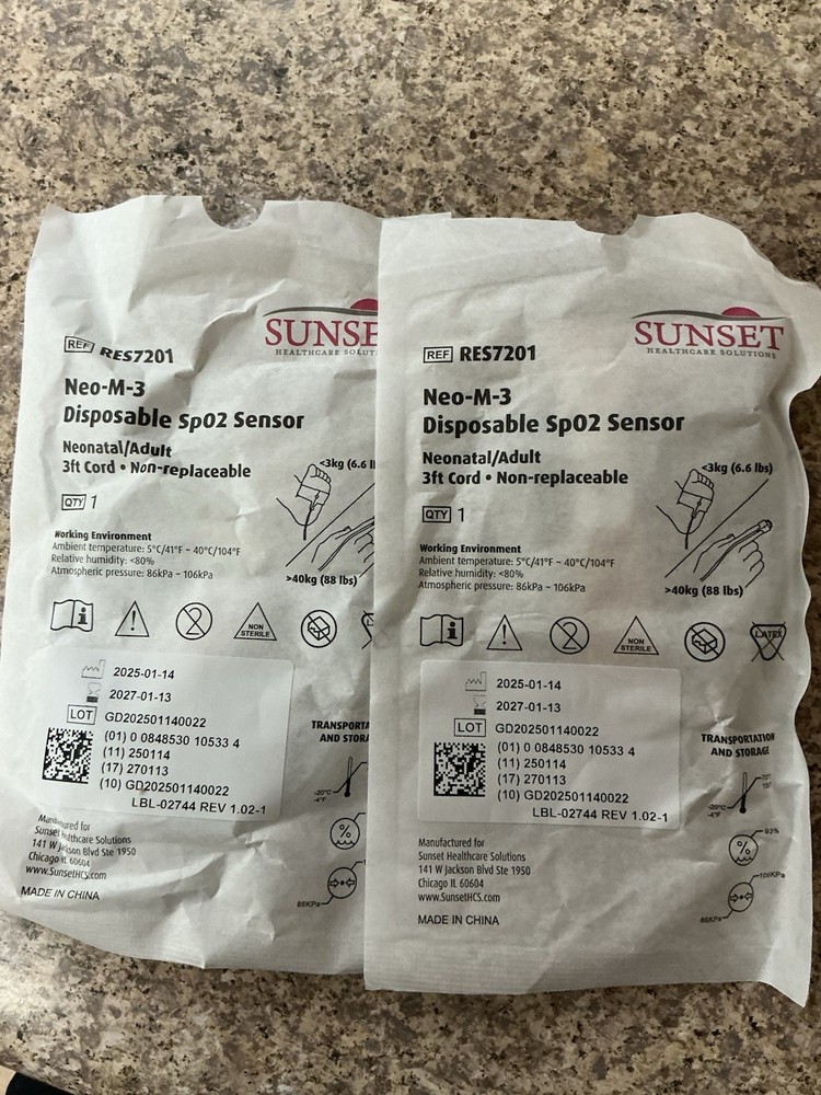 Sunset Neo-M-3 Disposable SpO2 Sensor Probe Compatible 2 Pieces