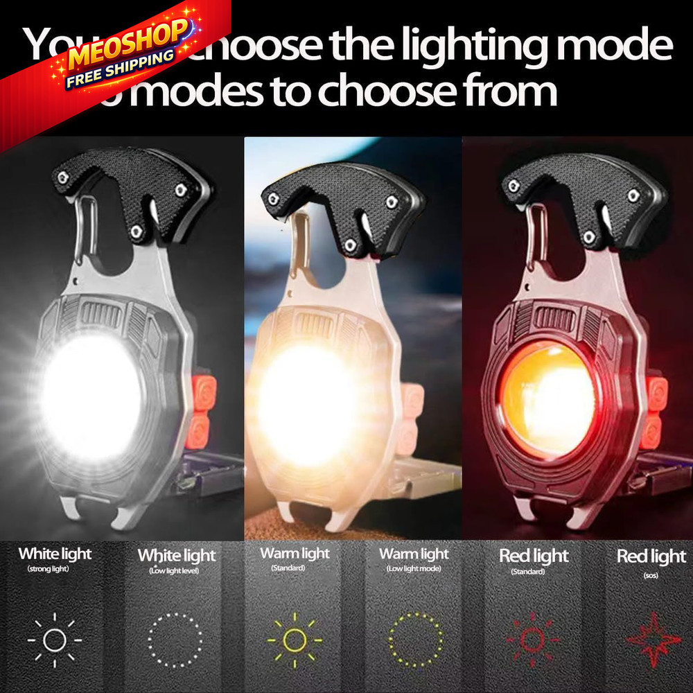 COB Keychain Work Light Flashlights 7 Modes Blue