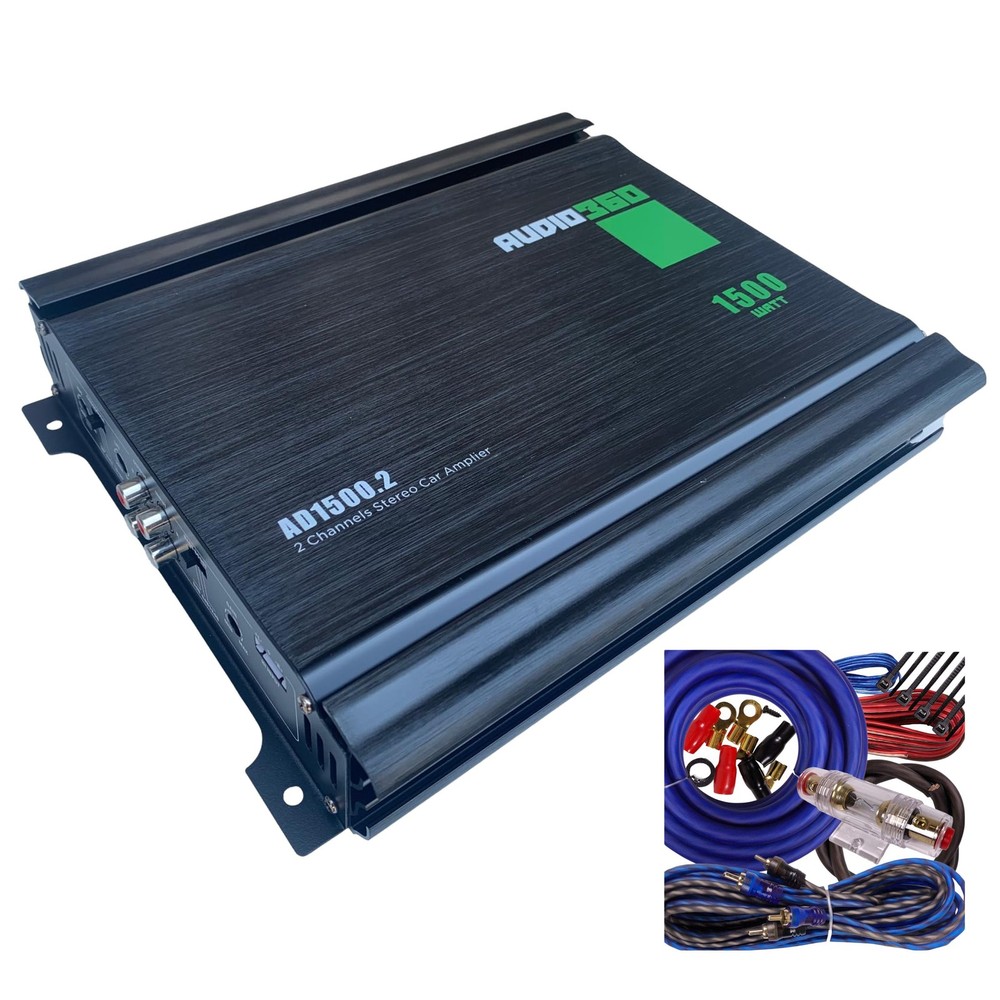 Audio360 AD1500.2 1500W Car Amplifier + Wiring Kit Bundle