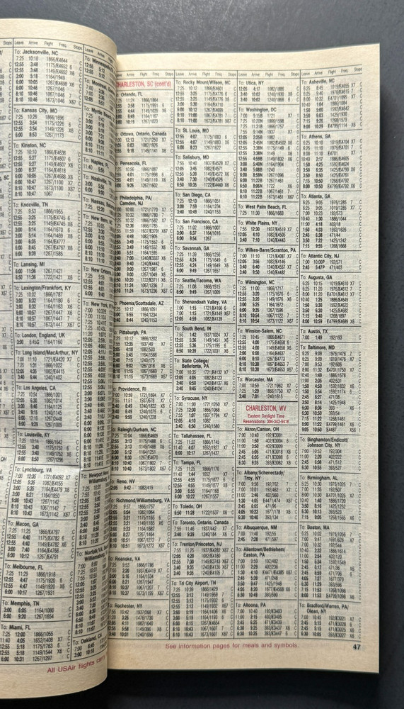 USAir System Timetable Effective August 5, 1989
