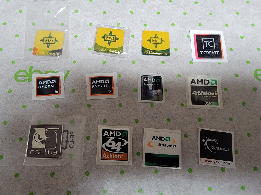 12 ASSORTED COMPUTER / CPU DECAL LOGOS (SEE PICTURE)